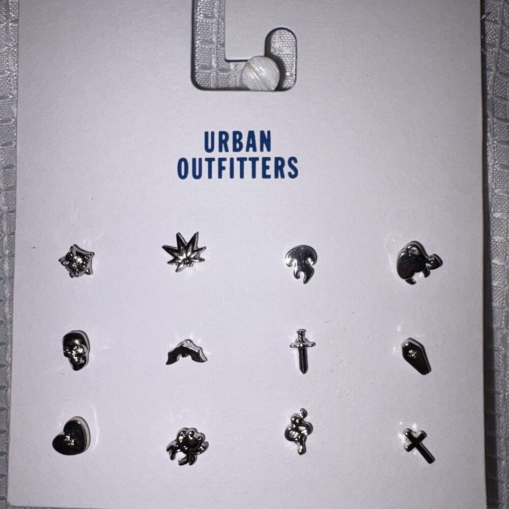 Urban Outfitters UO Silver Colored Stud Icon Earring Set 12 earrings NWT